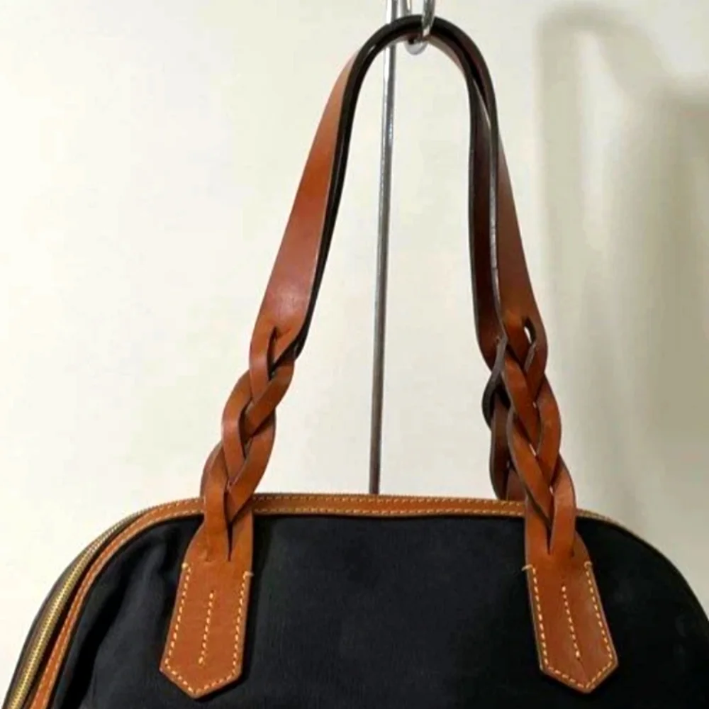 Authentic DOONEY AND BOURKE Classic Black BRAIDED Leather Trim Handbag